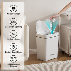PrettyCare 2 Packs 3.6 Gal Automatic Bathroom Trash Cans with Lid Touchless Small Bedroom Plastic Garbage Can White GC01