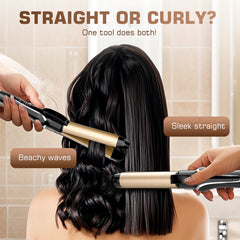 Ceramic Hair Straightener and Curler 2 in 1 - Curling Iron 1.25 In , Adjustable Temp 450°F, Dual Voltage, Anti-Tangle Barrel for Salon Shine, Frizz-Free Curls & Straight Styles for All Hair