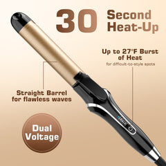 Ceramic Hair Straightener and Curler 2 in 1 - Curling Iron 1.25 In , Adjustable Temp 450°F, Dual Voltage, Anti-Tangle Barrel for Salon Shine, Frizz-Free Curls & Straight Styles for All Hair