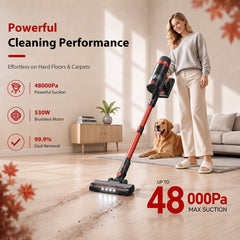 PrettyCare Cordless Vacuum Cleaner, 530W/48KPA/8 Batteries, 55mins Runtime, 9-in-1 Stick Vacuum Lightweight for Home Pet Hair Carpet Wood Floor