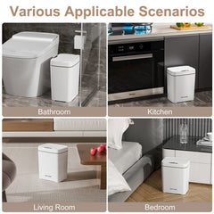 PrettyCare 2 Packs 3.6 Gal Automatic Bathroom Trash Cans with Lid Touchless Small Bedroom Plastic Garbage Can White GC01