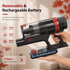PrettyCare Cordless Vacuum Cleaner, 530W/48KPA/8 Batteries, 55mins Runtime, 9-in-1 Stick Vacuum Lightweight for Home Pet Hair Carpet Wood Floor