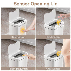 PrettyCare 2 Packs 3.6 Gal Automatic Bathroom Trash Cans with Lid Touchless Small Bedroom Plastic Garbage Can White GC01