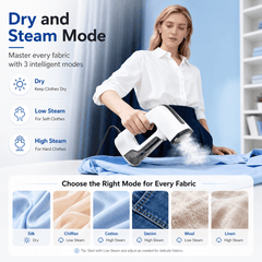 Hicloud Vacuum Steamer, Handheld Travel Garment Steamer for Clothes, 2500Pa Suction for Clothes Grips, Steaming & Ironing 2 In 1, 3 Modes